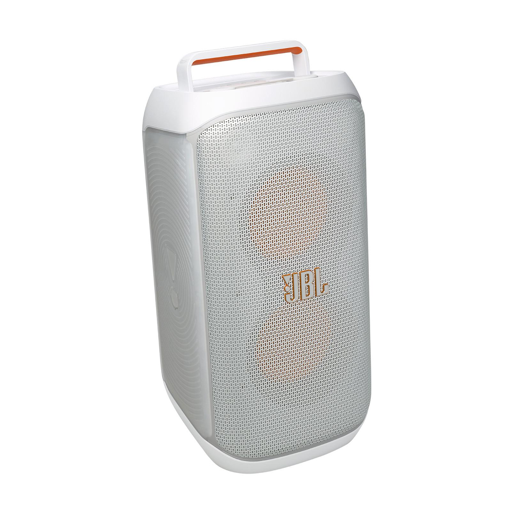 Bluetooth-Lautsprecher JBL mit 160W Leistung und RGB-Licht weiß.