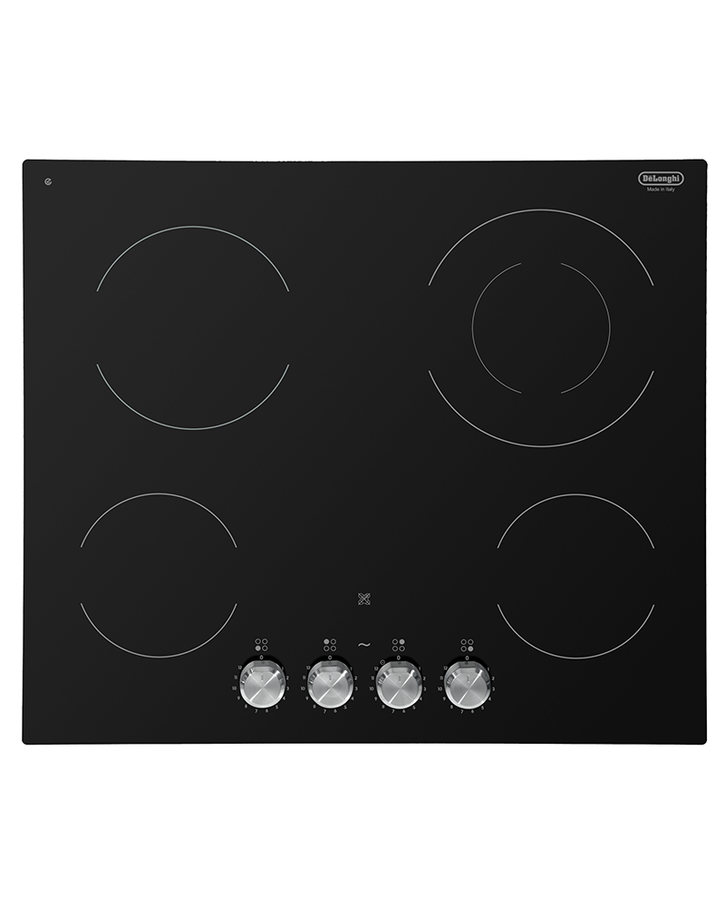 Glaskeramik Kochfeld DeLonghi, autark, Bedienung vorne.