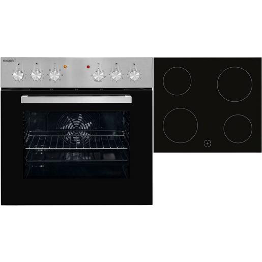 Multifunktionsherdset Exquisit bestehend aus Herd und Glaskeramikkochfeld.