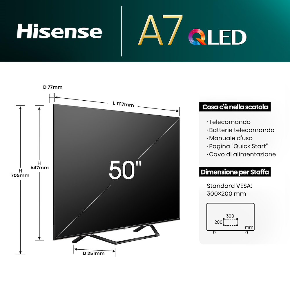 TVC QLED 50 UHD 4K SMART VIDAA U7.6 HDR10+ HDMI 2.1 SINGLE S