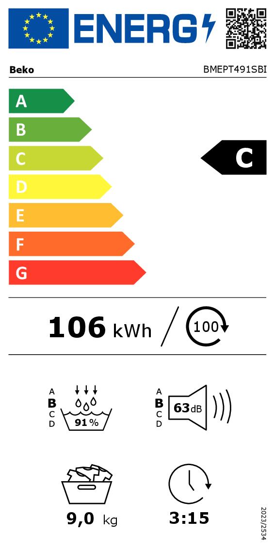 Wäschetrockner (Frontlader) 9 kg, Energieeffizienzklasse C, Invertermotor, Dampffunktion, digitales Display