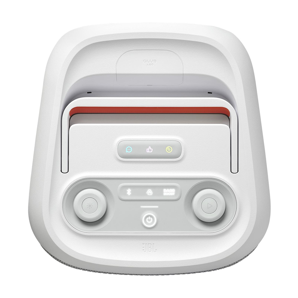 Bluetooth-Lautsprecher JBL mit 160W Leistung und RGB-Licht weiß.