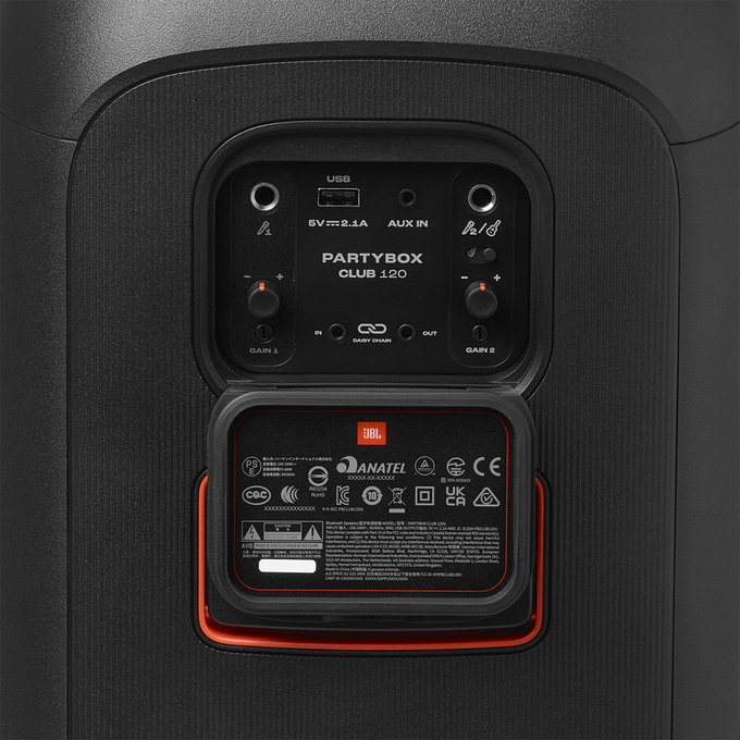 Bluetooth-Lautsprecher JBL mit 160W Leistung und RGB-Licht schwarz.