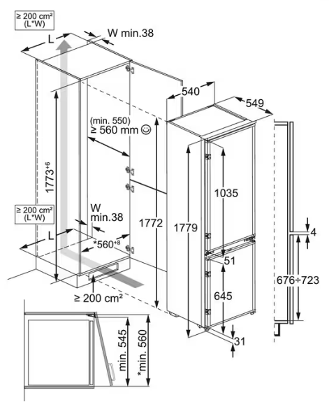 Einbau-Kühl-Gefrierkombination Electrolux Höhe 177,5cm.